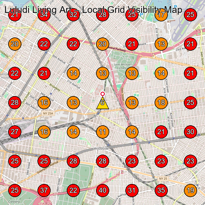 Luludi Living Art GeoGrid visibility map for Art Studio in Elmhurst